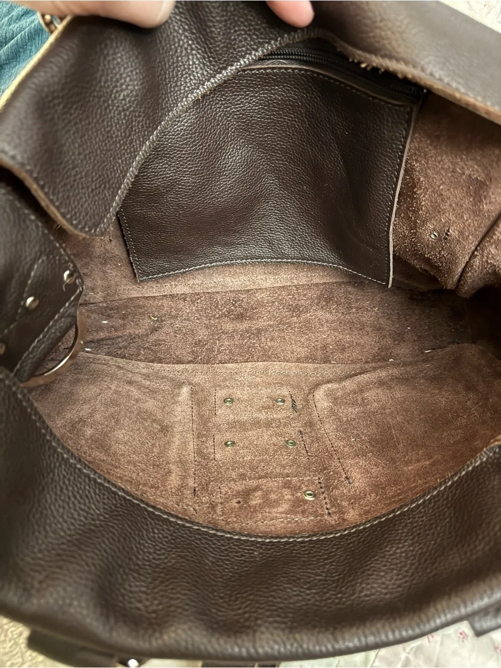 Hand Crafted Dark Brown Genuine Leather Biker Satchel Bag with Stud Heart Pocket